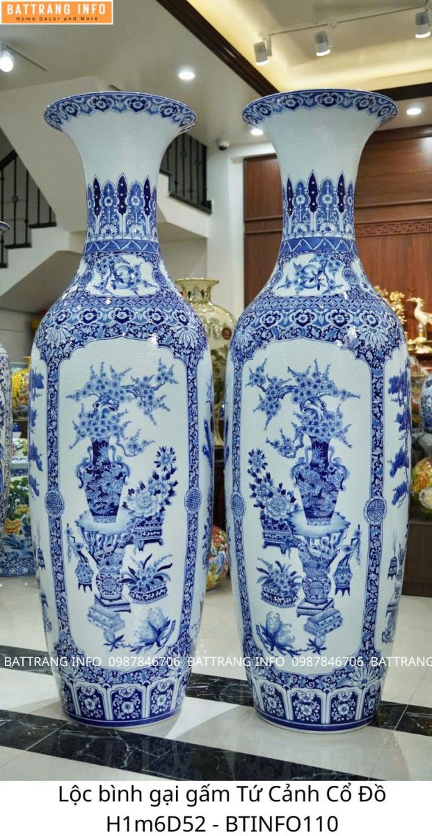Mua Lộc Bình Gại Gấm Tứ Cảnh Cổ Đồ Men Lam Cao Cấp Bát Tràng Cao 1m6 Ở Đâu Hà Nội