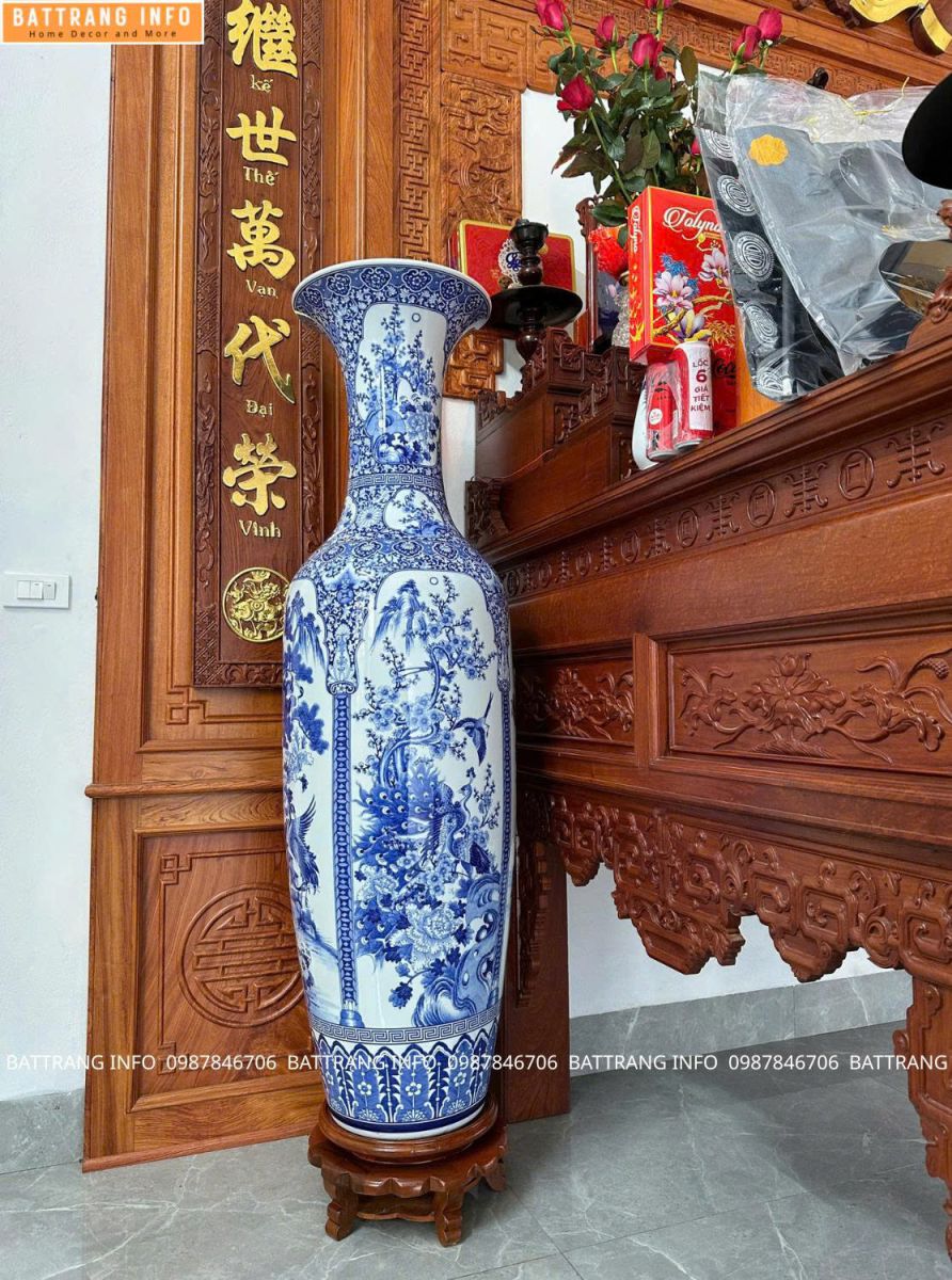 Lộc Bình Tứ Cảnh Kỹ Cao 1m7 Men Lam Vẽ Tay – Vẻ Đẹp Sang Trọng Cho Không Gian Đẳng Cấp