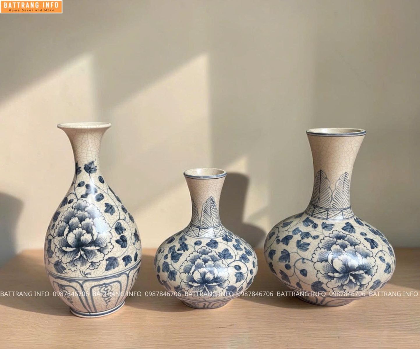 Lọ Hoa Men Rạn Vẽ Hoa Dây Cao Cấp Bát Tràng