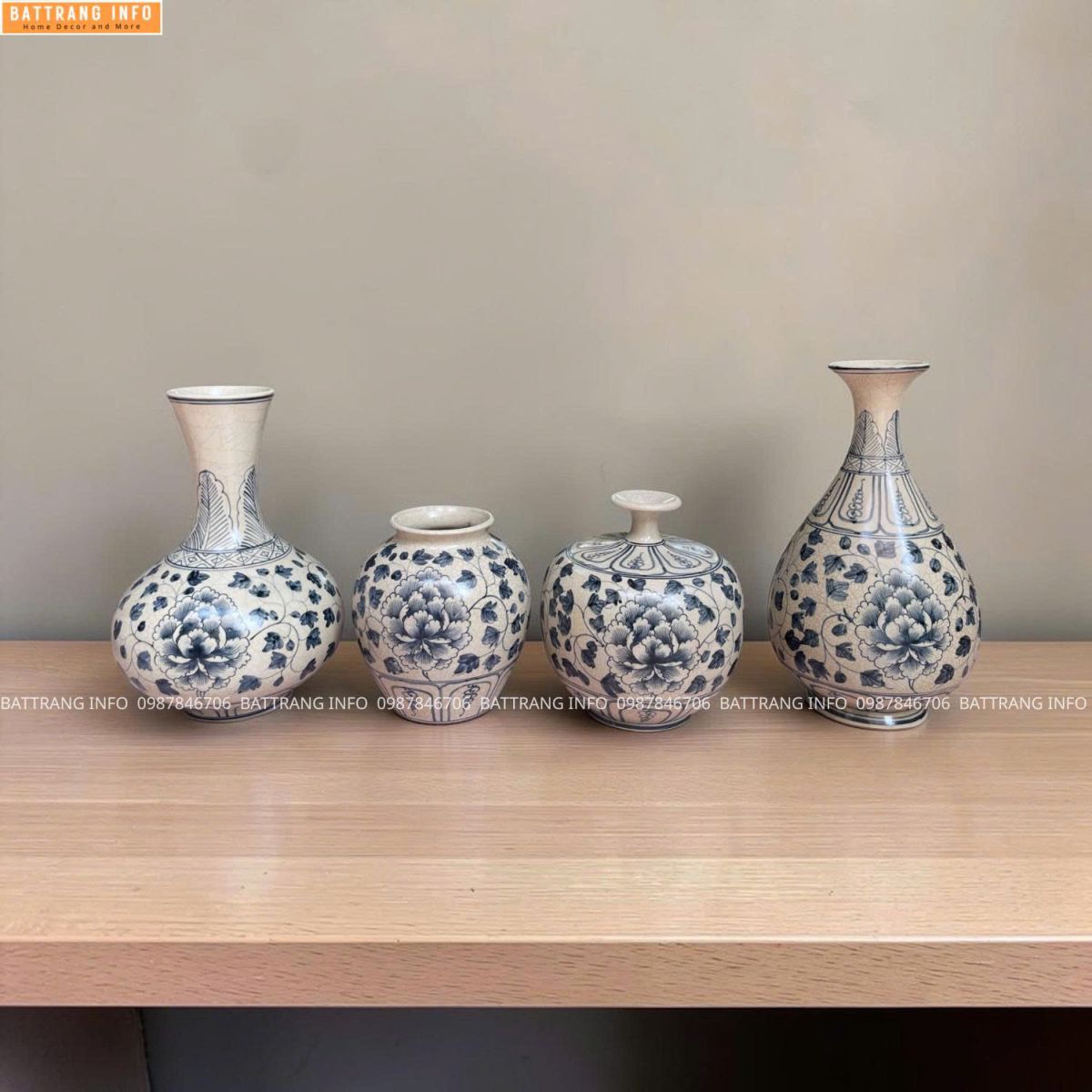 Lọ Hoa Men Rạn Vẽ Hoa Dây Cao Cấp Bát Tràng