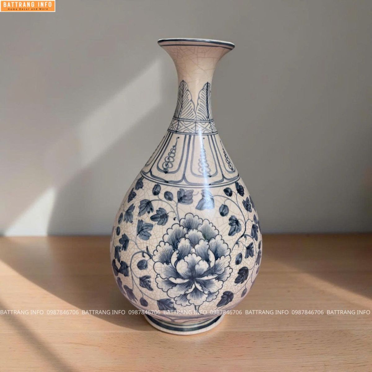 Lọ Hoa Men Rạn Vẽ Hoa Dây Cao Cấp Bát Tràng H39