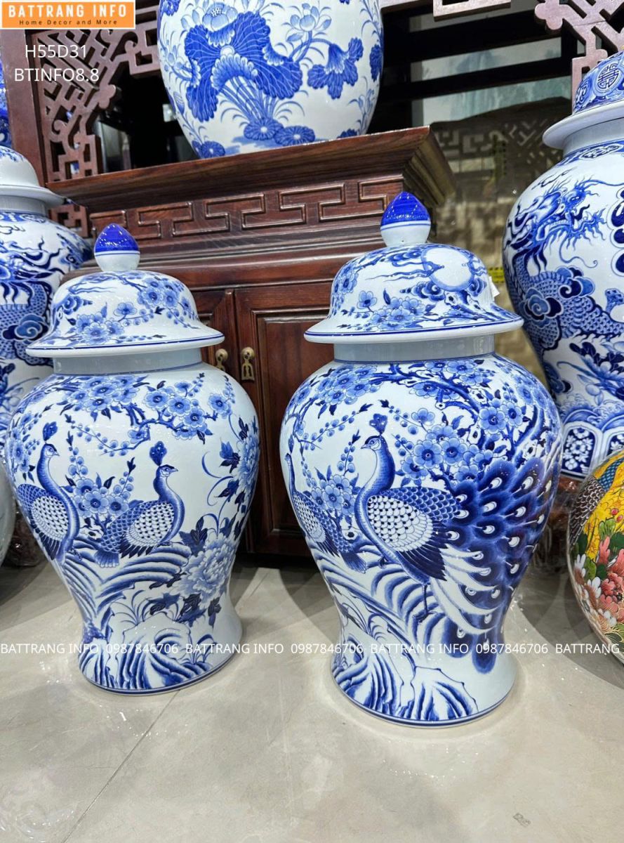 Cửa Hàng Bán Cặp Choé Công Danh Phú Quý Cao 55cm Men Lam Vẽ Tay Cao Cấp Bát Tràng Uy Tín Ở Hà Nội