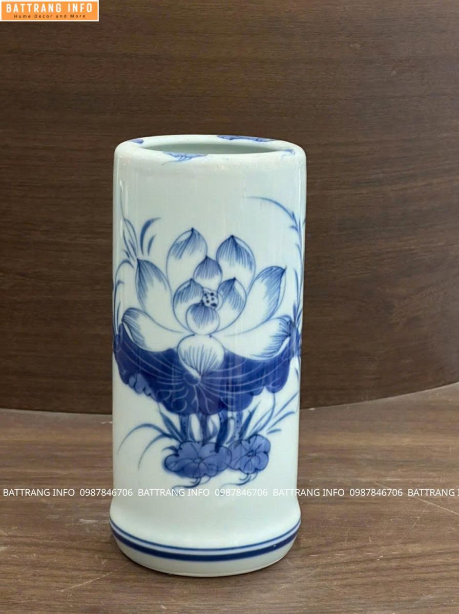 Ống Hương Men Lam Vẽ Tay Hoa Sen Cao Cấp Bát Tràng S2