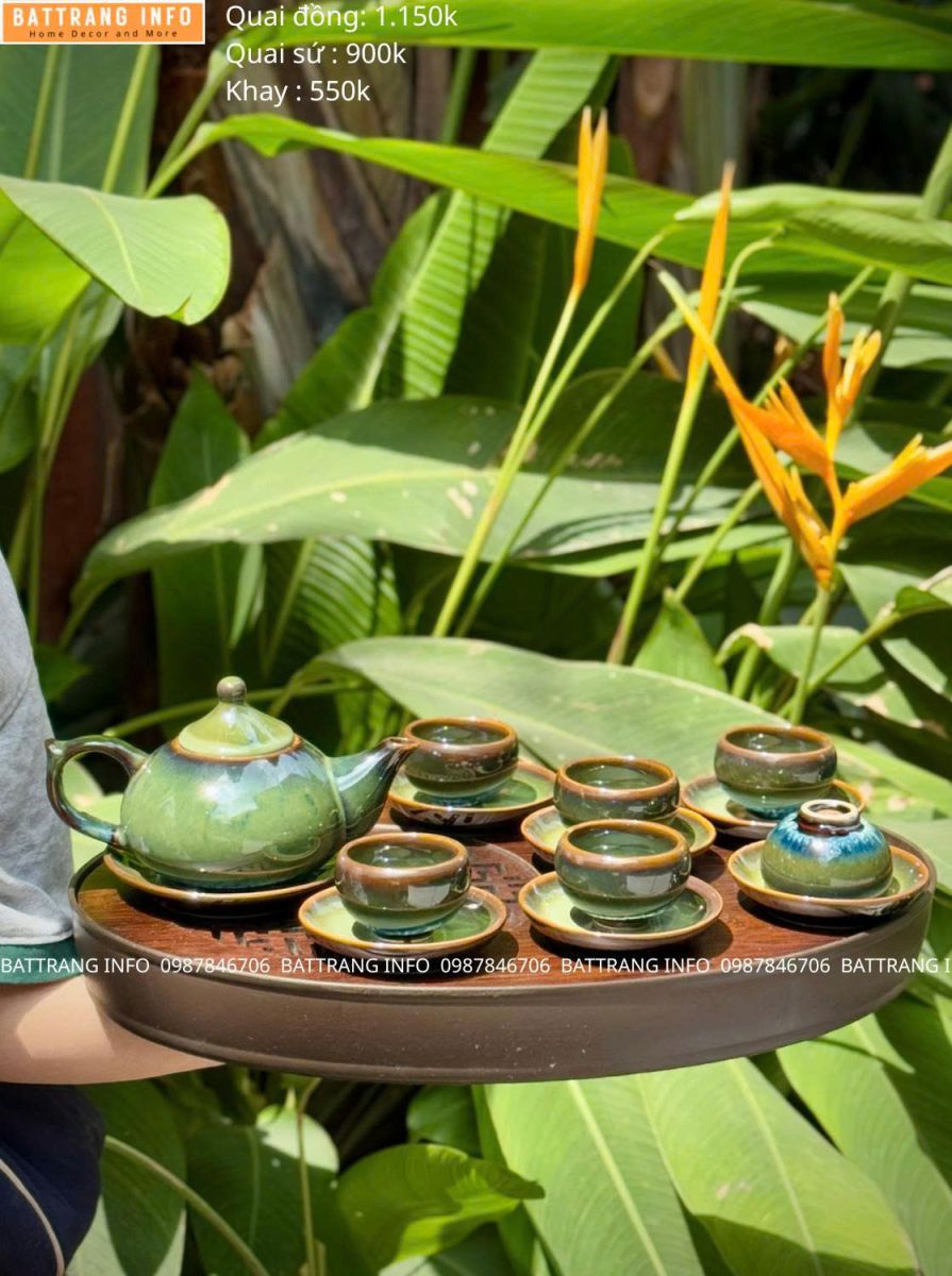 Bộ Ấm Chén Men Hỏa Biến Xanh Ngọc Cao Cấp Bát Tràng