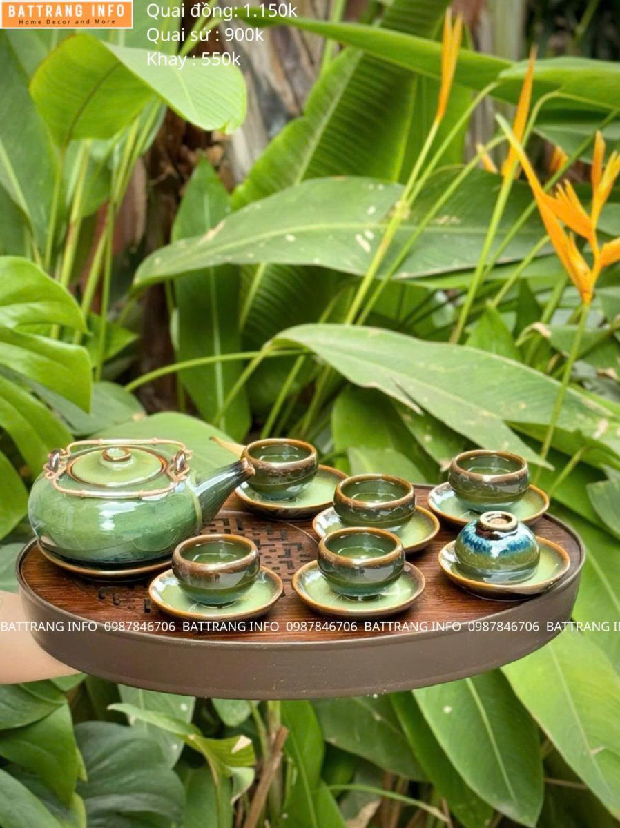 Bộ Ấm Chén Men Hỏa Biến Xanh Ngọc Cao Cấp Bát Tràng