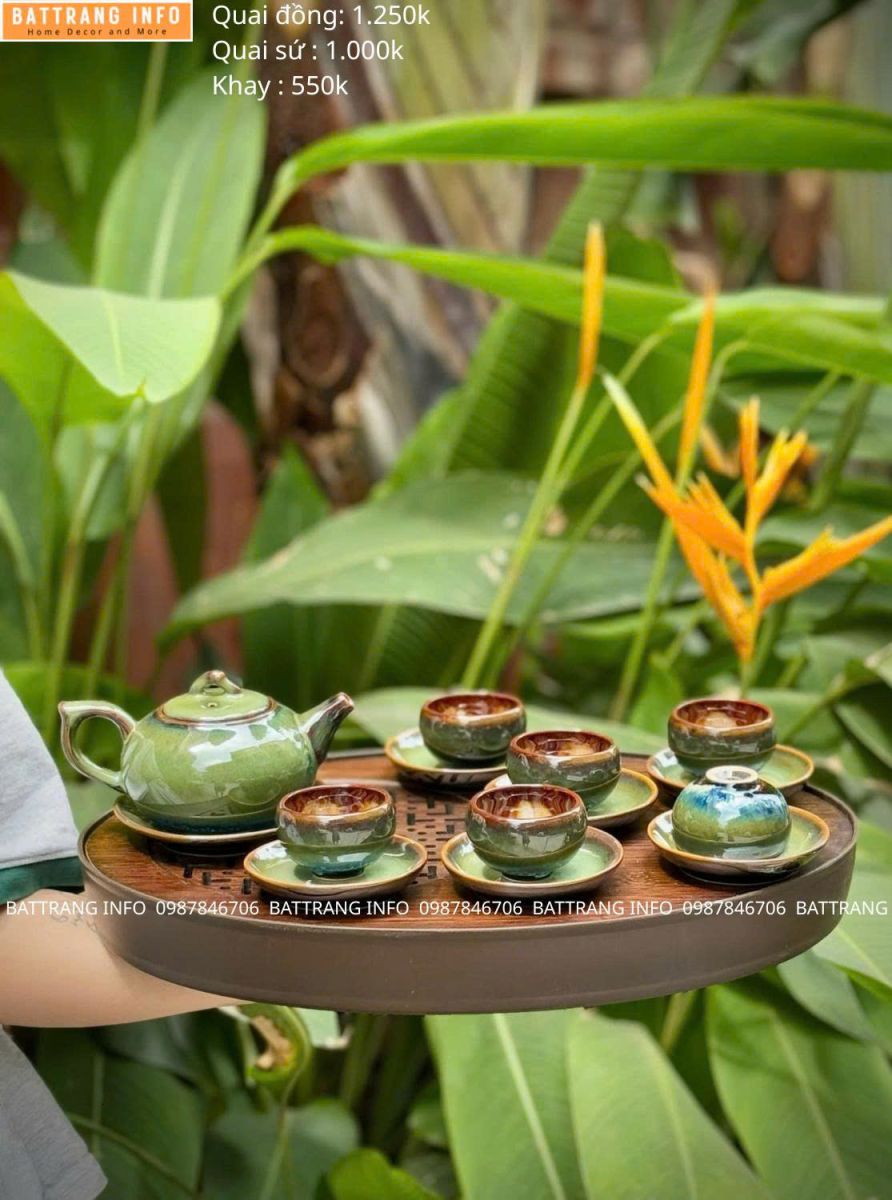 Bộ Ấm Chén Xanh Ngọc Men Hỏa Biến Chén Lòng Hoa Cao Cấp Bát Tràng