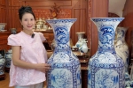 Lộc Bình Tứ Cảnh Đất Trắng Men Lam Vẽ Tay Cao 1m4 Cao Cấp Bát Tràng