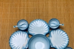 Set bát đĩa lá sò men xanh trơn cao cấp - dành cho 6 thành viên