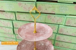 Khay đĩa sứ đựng bánh kẹo 3 tầng men màu hồng cao cấp Kích thước đĩa: 26cm x 21cm x 16cm