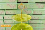 Khay đĩa sứ đựng bánh kẹo 3 tầng men màu lá mạ cao cấp Kích thước đĩa: 26cm x 21cm x 16cm