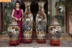  Combo Lộc Bình Công Danh Phú Quý Men Rạn Đắp Nổi Cao 1m6 và Chóe Công Danh 95cm